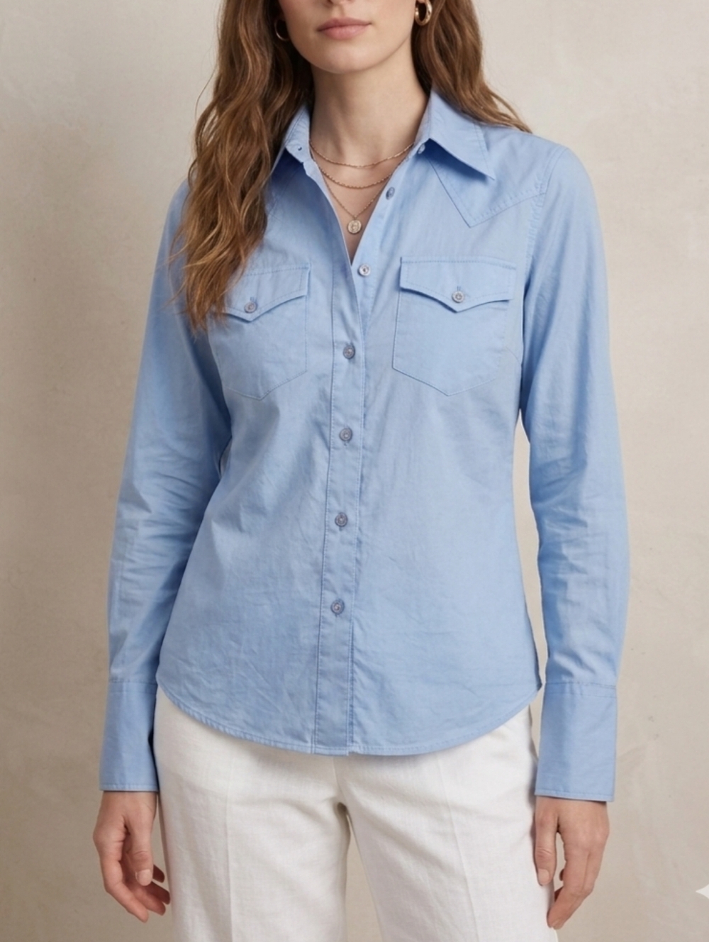 XS Club Monaco 100% Cotton Women's Light Blue Long Sleeve Button-Up Shirt - Picture 2 of 7
